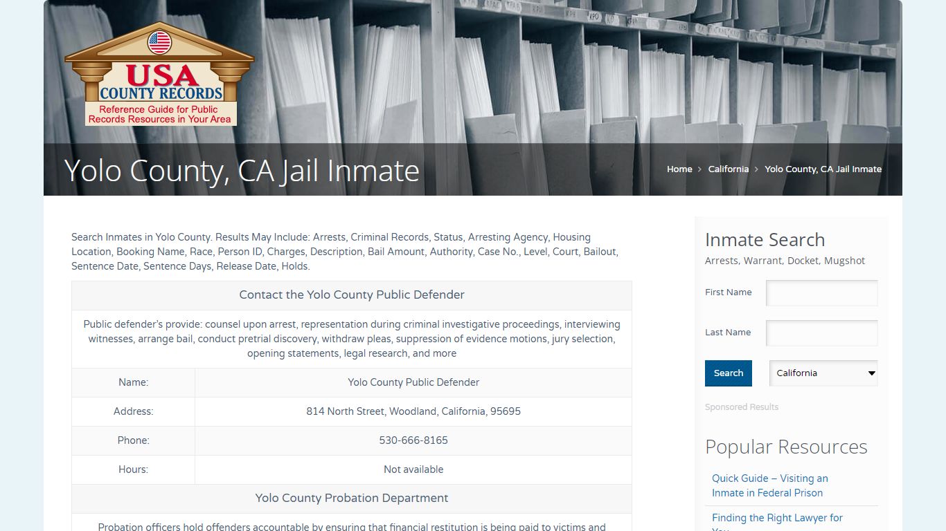 Yolo County, CA Jail Inmate | Name Search